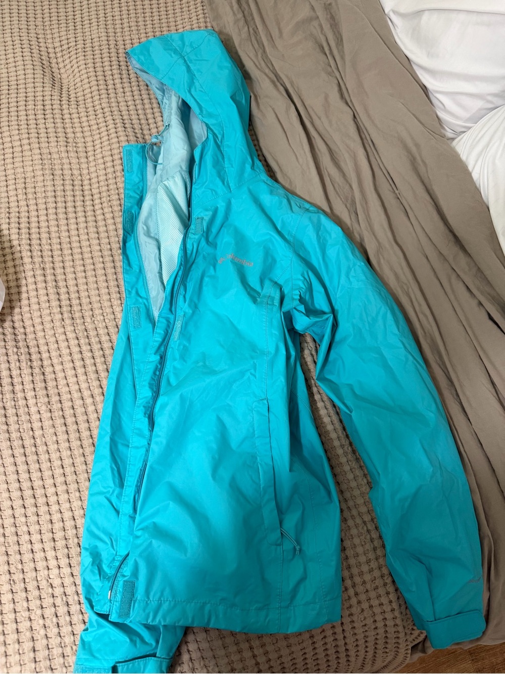 Columbia Women's Teal Blue Hooded Rain Jacket